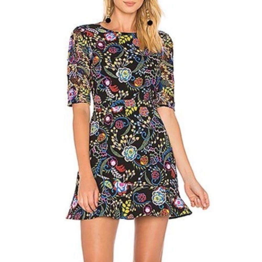 Saloni Black Floral Celia Dress Ii15